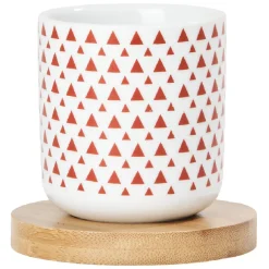 4 gobelets avec sous tasses en bois rouge et blanc