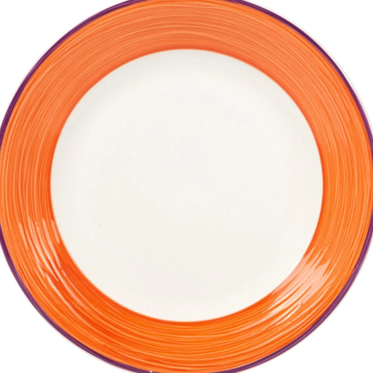 Assiette à dessert blanche à bord orange et violet