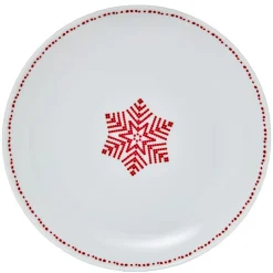 Assiette à dessert blanche décor flocon rouge