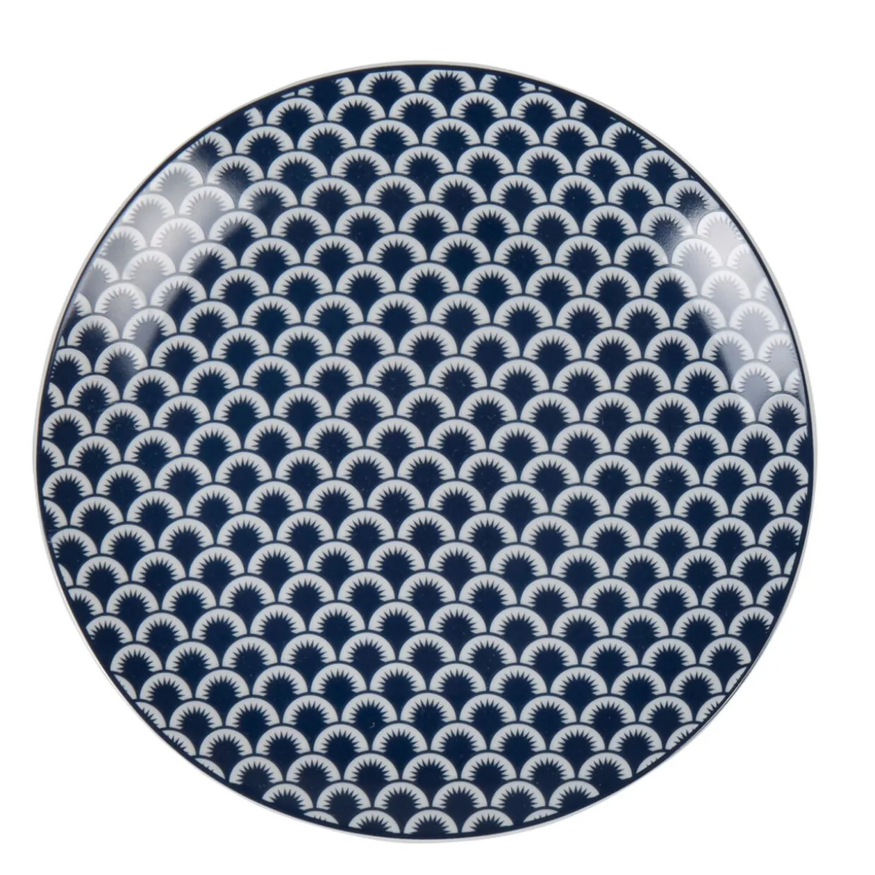 Assiette à dessert bleu foncé et blanc motif vague seigaiha