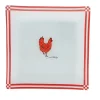Assiette à dessert carrée blanc et rouge design poule