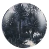 Assiette à dessert en faïence imprimé palmiers noir gris