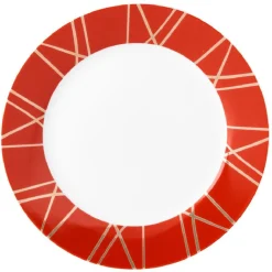 Assiette à dessert en porcelaine rouge détail doré