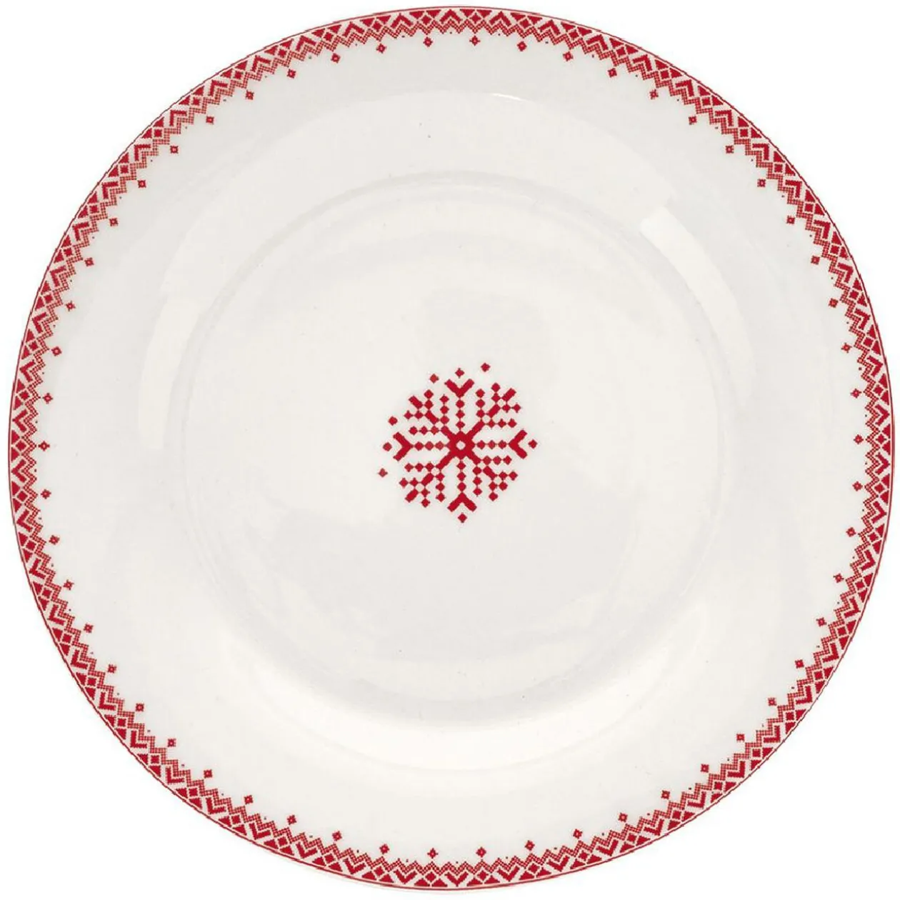Assiette à dessert en porcelaine blanche motif Noël flocons rouges