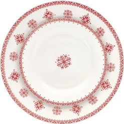 Assiette à dessert en porcelaine blanche motif Noël flocons rouges