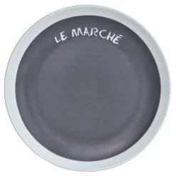Assiette à dessert grise contour blanc inscription Le marché