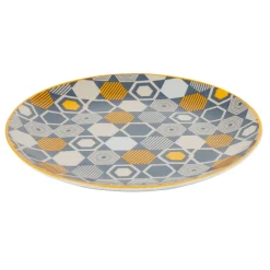 Assiette à dessert motif hexagones multicolores