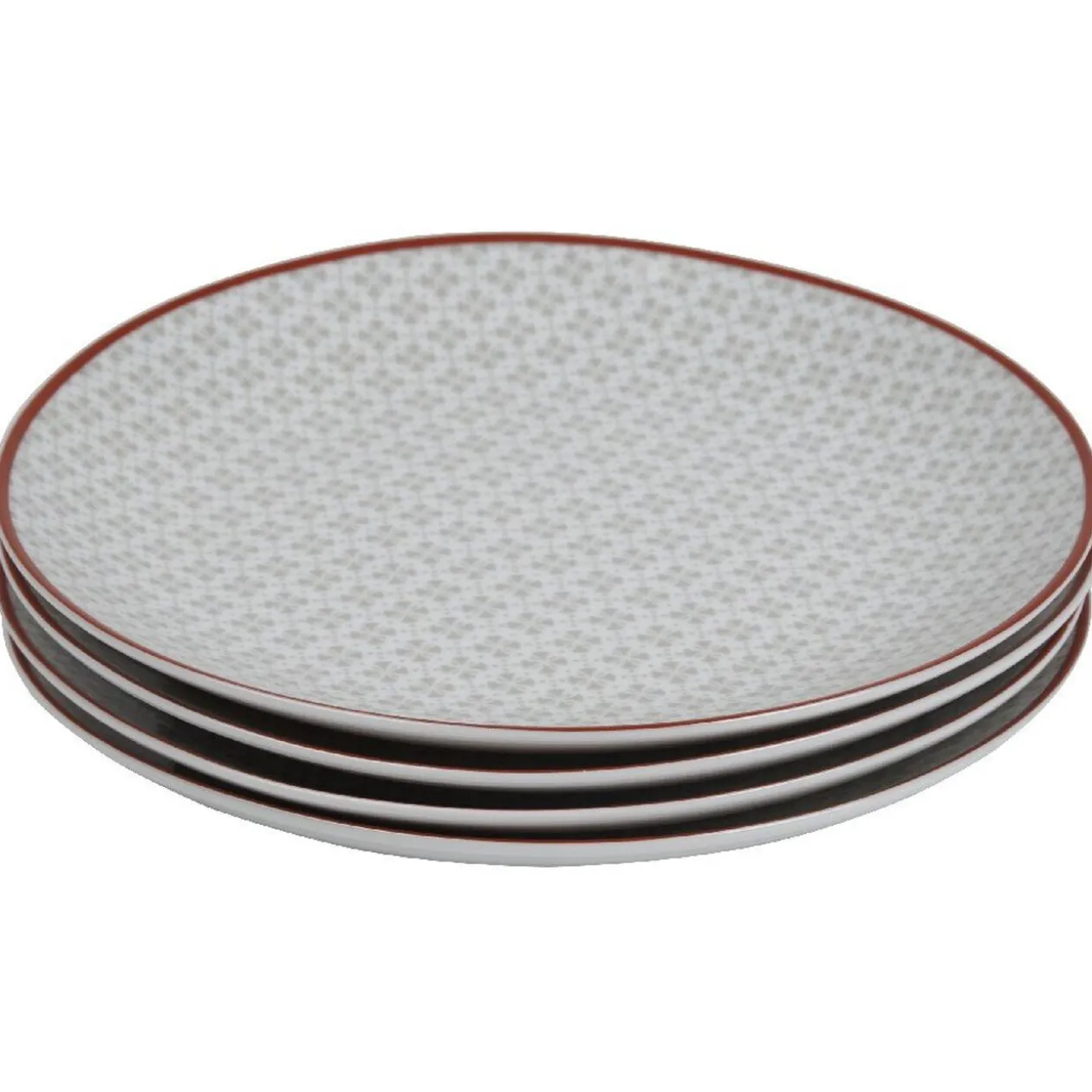 Assiette à dessert Oreige décor trèfles à bord rouge x4