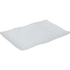 Assiette à dessert rectangle rebord ondulé martelé porcelaine blanc