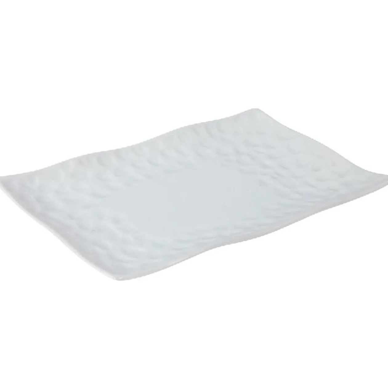 Assiette à dessert rectangle rebord ondulé martelé porcelaine blanc