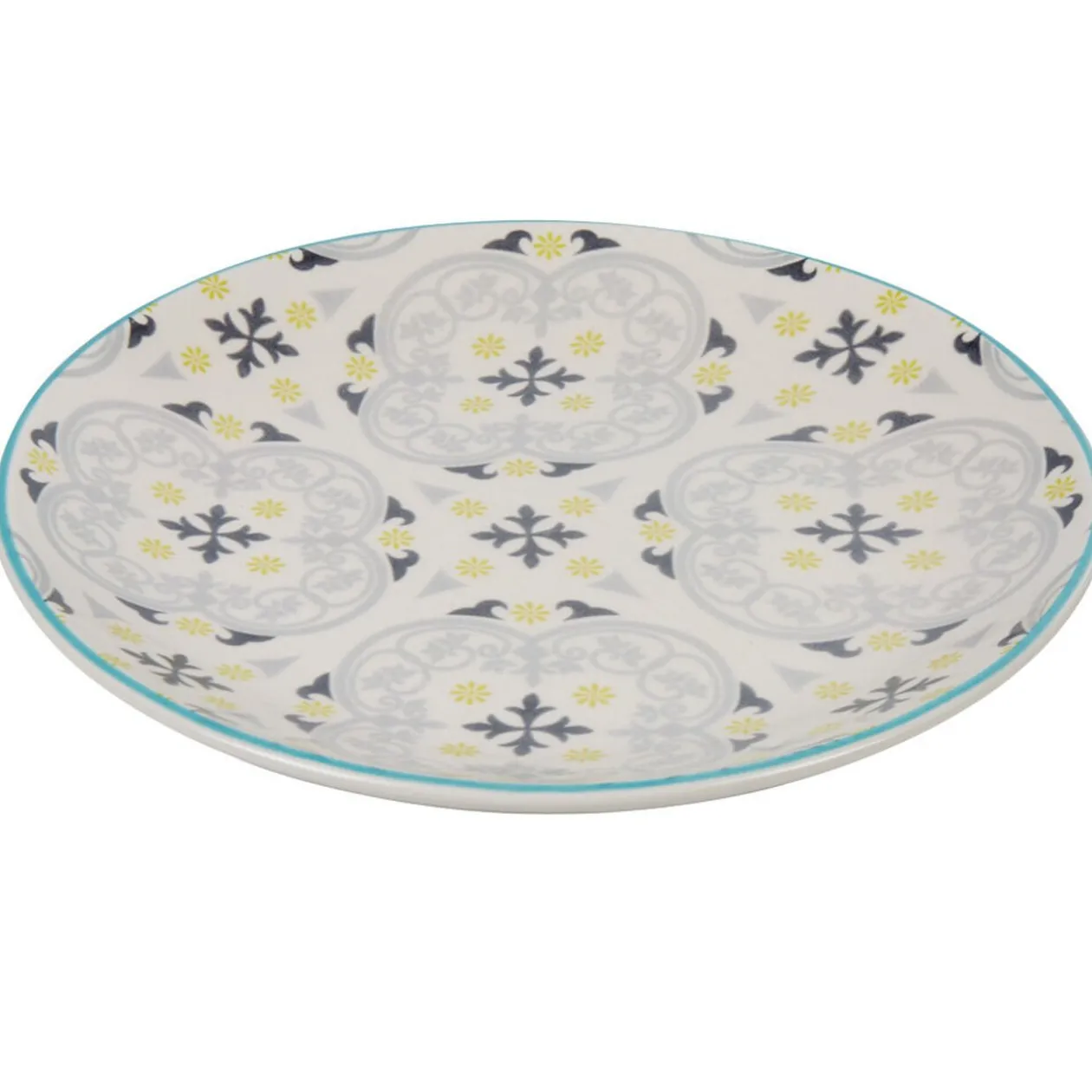 Assiette à dessert ronde beige à motif gris et jaune