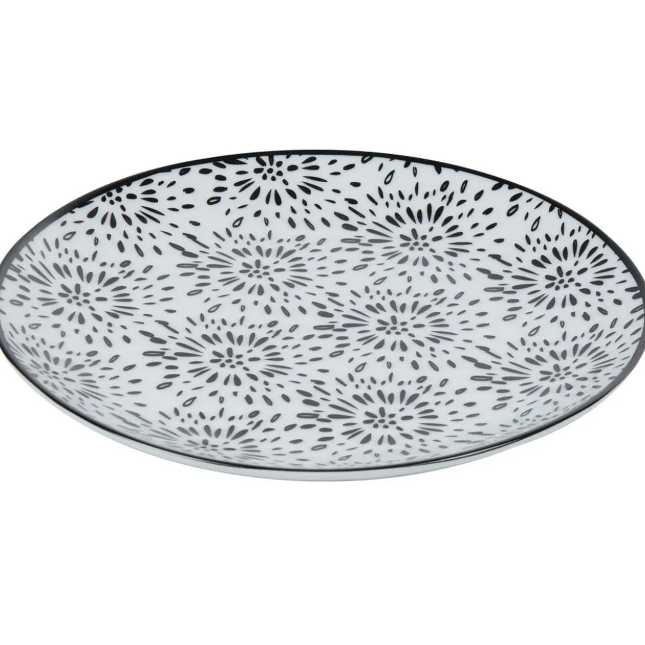 Assiette à dessert ronde blanche et noire Sara