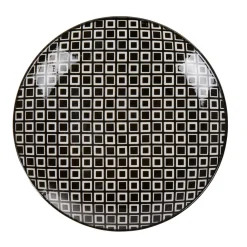 Assiette à dessert ronde blanche motif losange noir Etna