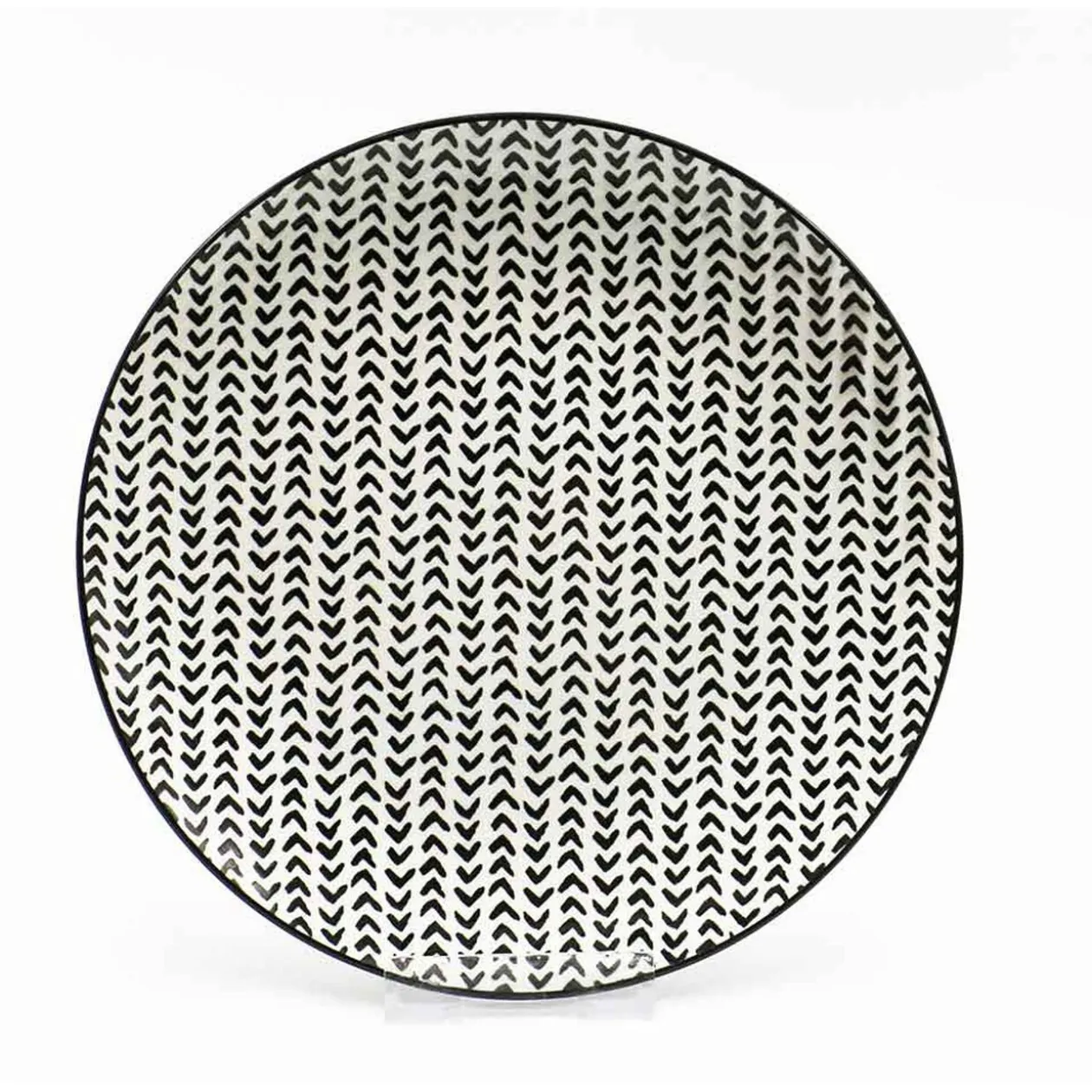 Assiette à dessert ronde blanche à motif chevron noir