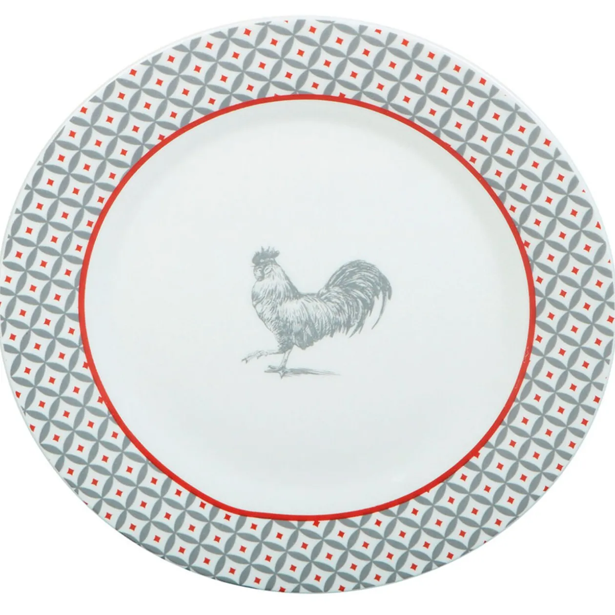 Assiette à dessert ronde design poule rebord motif triangulaire