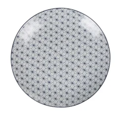 Assiette à dessert ronde motif géométrique prisme blanc et bleu
