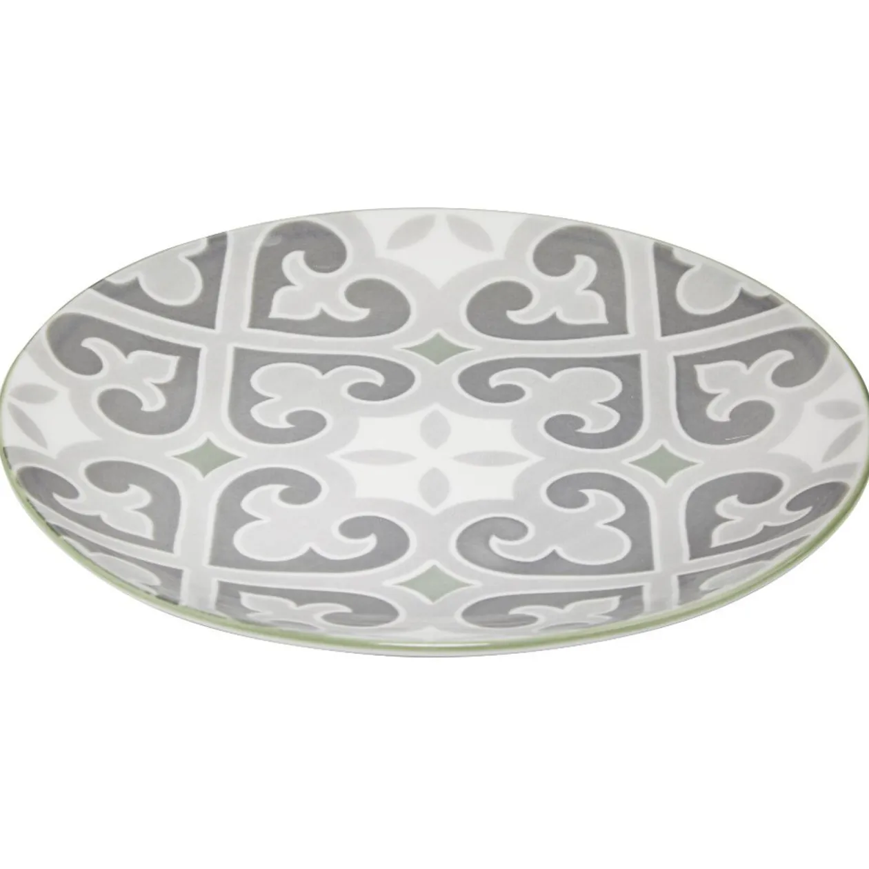 Assiette à dessert ronde motif carreau de ciment gris et blanc