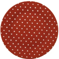 Assiette à dessert rouge design coeurs blancs