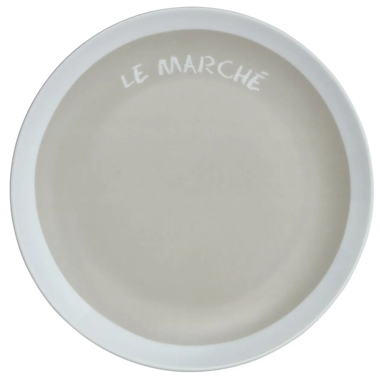 Assiette à dessert taupe contour blanc inscription Le marché