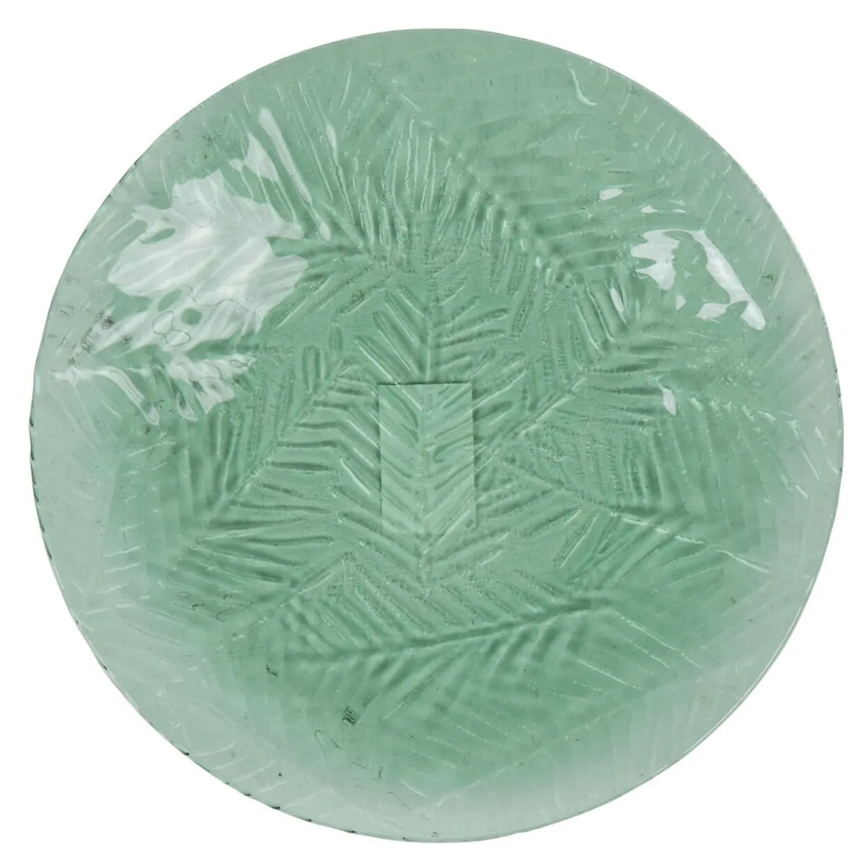 Assiette à dessert vert motif feuilles tropicales en relief