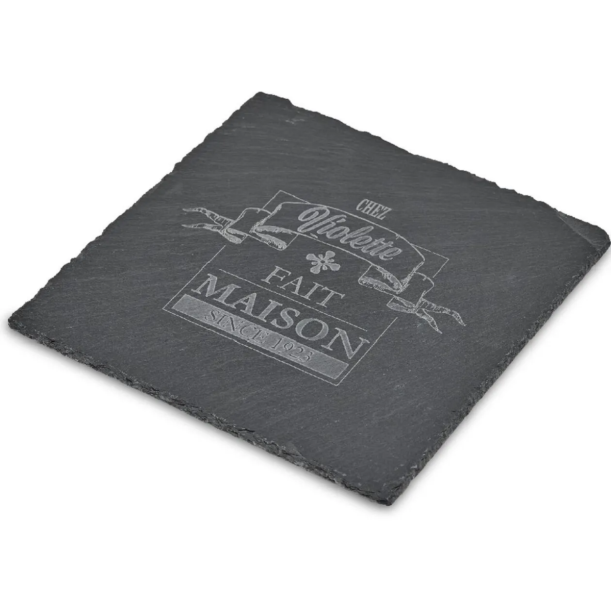 Assiette carrée ardoise "Chez Violette"