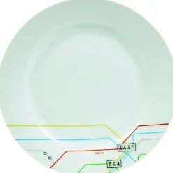 Assiette creuse blanche décor lignes multicolores