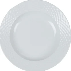 Assiette creuse blanche ronde aile damassée