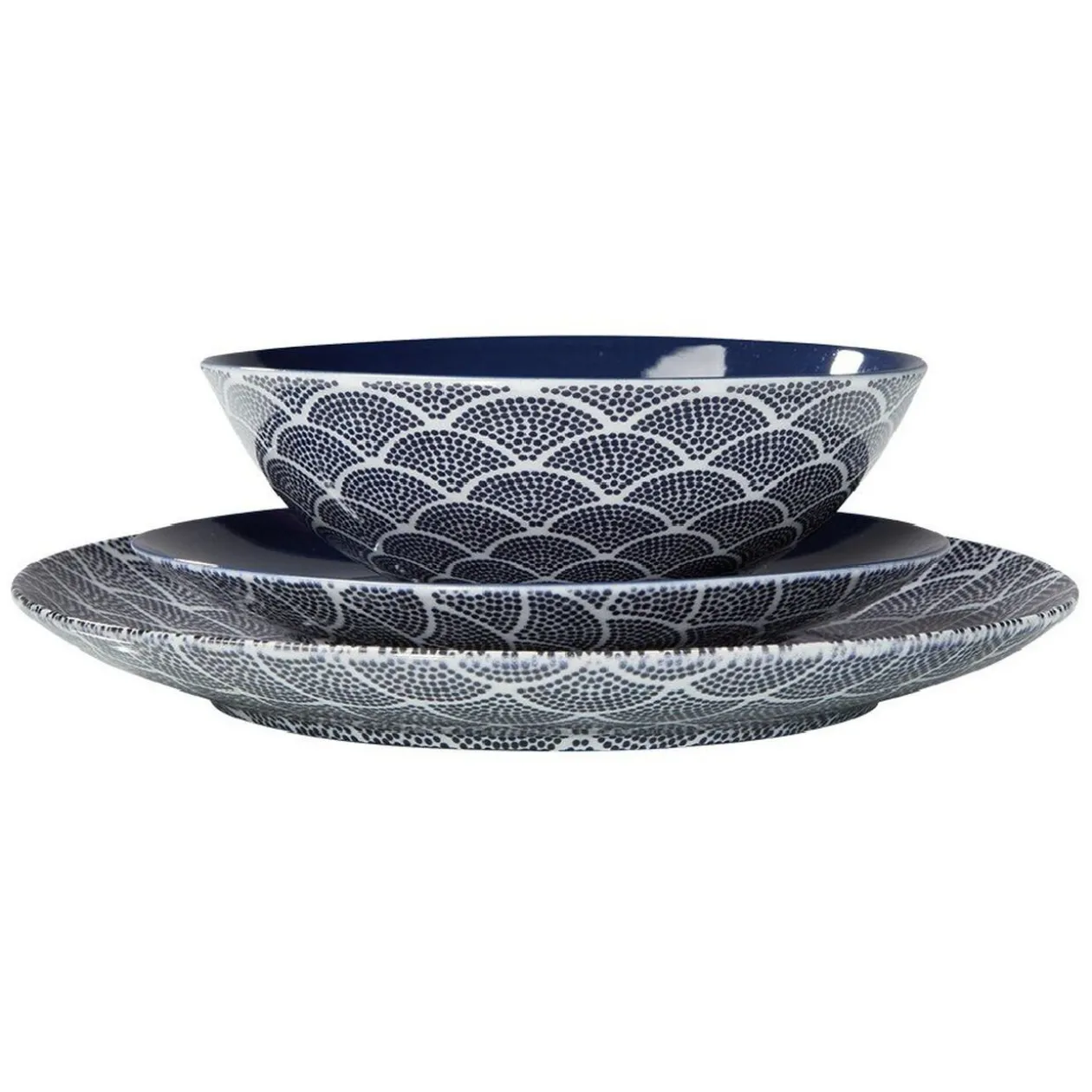 Assiette creuse motif vague japonaise bleue et blanche