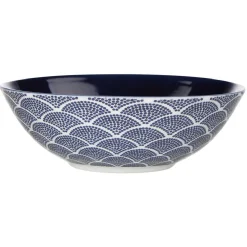 Assiette creuse motif vague japonaise bleue et blanche