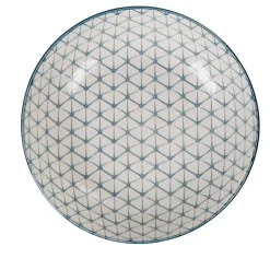 Assiette creuse ronde blanche motif géométrique bleu Urban