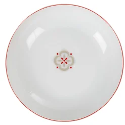 Assiette creuse ronde motif géométrique rouge gris campagne
