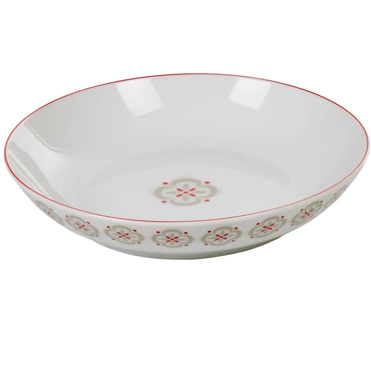 Assiette creuse ronde motif géométrique rouge gris campagne