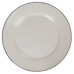Assiette en faïence plate ronde blanche relief bord noir