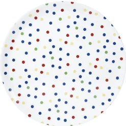 Assiette plastique blanche à pois multicolores