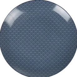 Assiette plate bleu foncé motif vague seigaiha