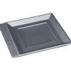 Assiette plate carrée gris foncé en plastique réutilisable x6