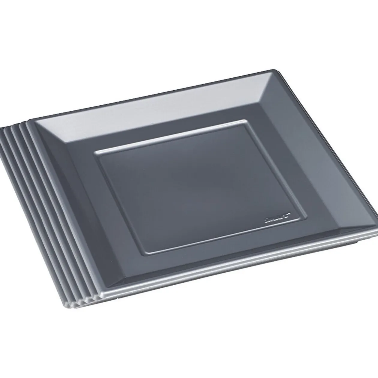 Assiette plate carrée gris foncé en plastique réutilisable x6