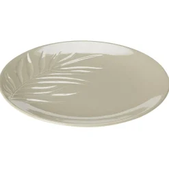 Assiette plate céramique beige ou vert motif feuille ø26,5 cm