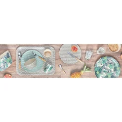 Assiette plate décor géométrique vert d'eau