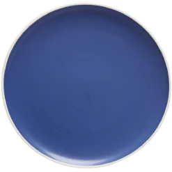 Assiette plate en faïence bleu avec liseré blanc