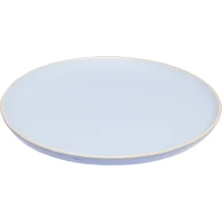 Assiette plate en faïence bleu turquoise avec liseré crème