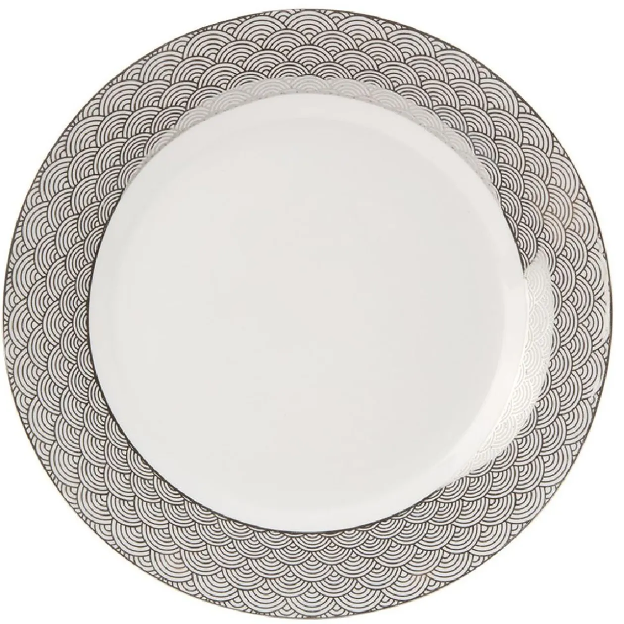 Assiette plate en porcelaine motif argenté