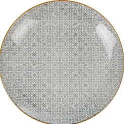 Assiette plate motif carreau de ciment gris contour jaune