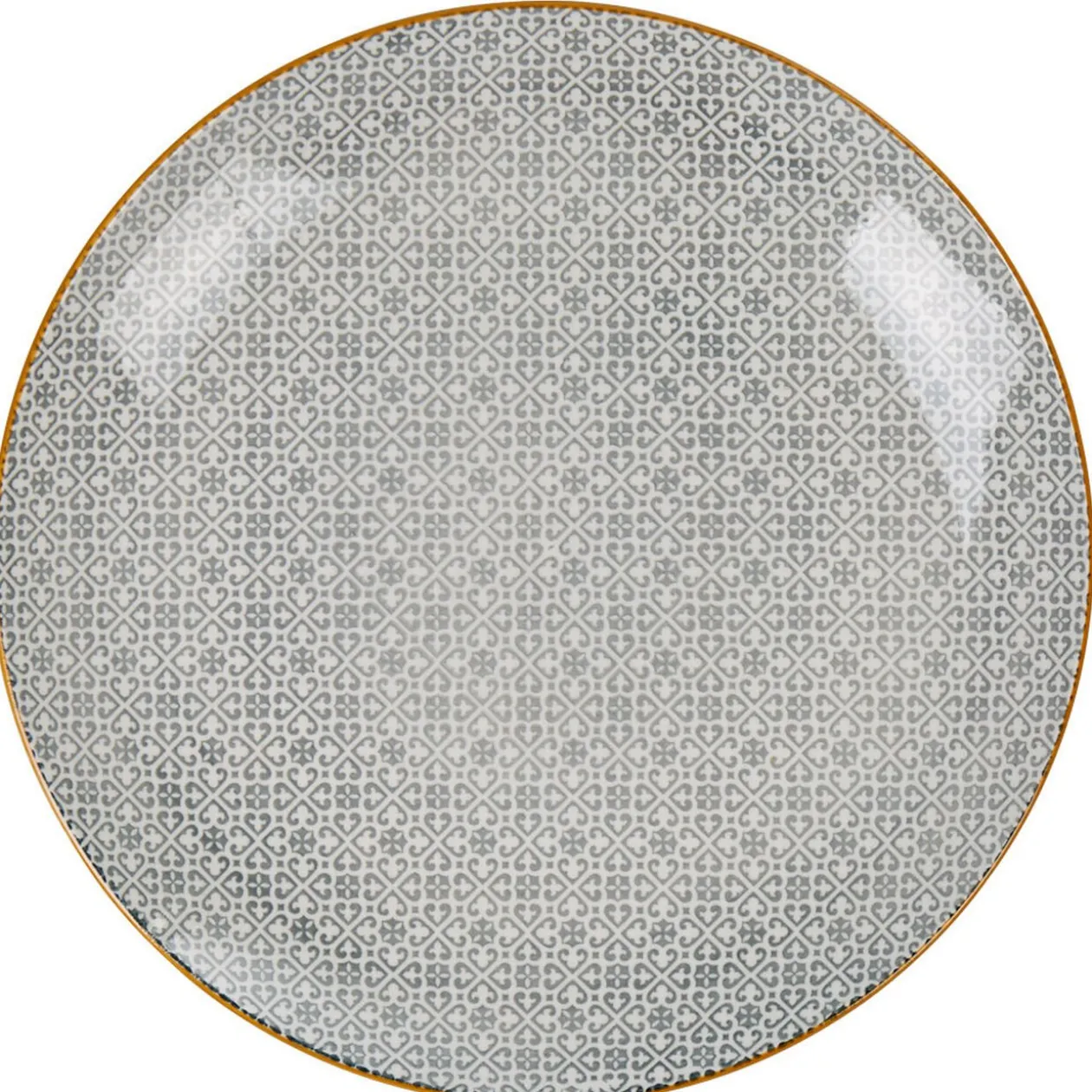 Assiette plate motif carreau de ciment gris contour jaune