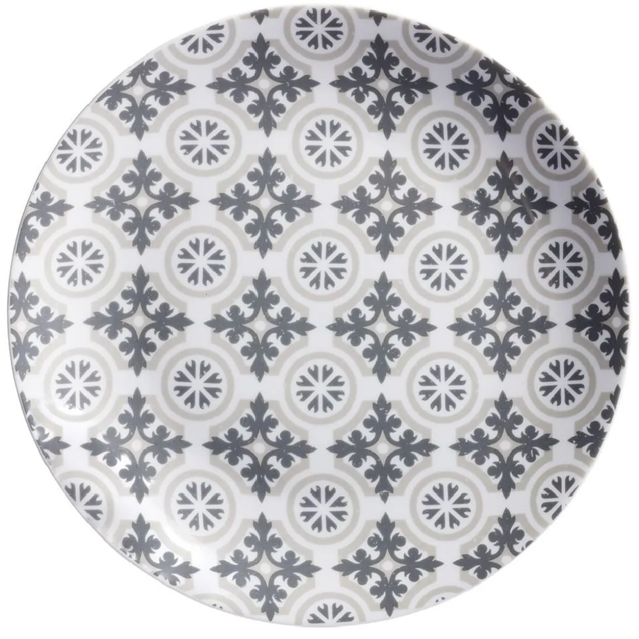 Assiette plate motif carreau de ciment gris