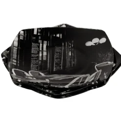 Assiette plate noire terrasse de brasserie x4