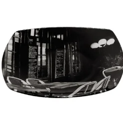 Assiette plate noire terrasse de brasserie x4