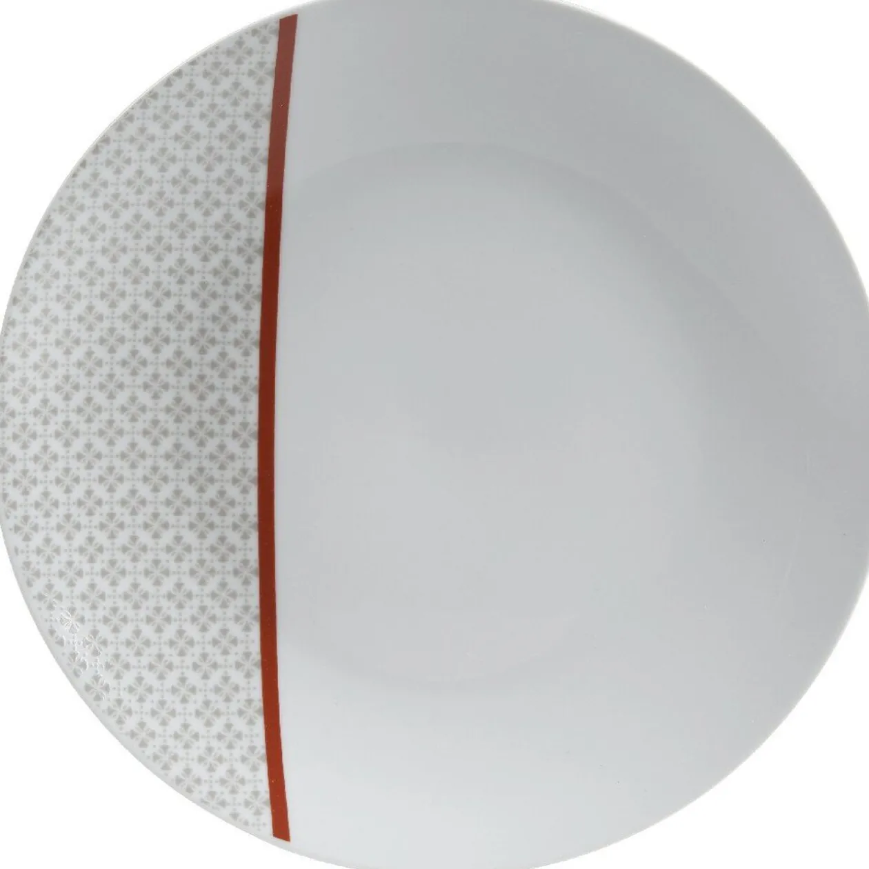 Assiette plate Oreige décor trèfles et ligne rouge x4
