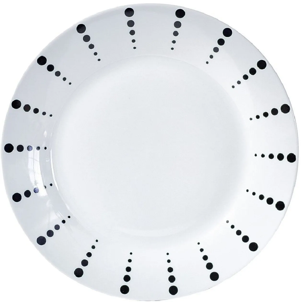 Assiette plate porcelaine blanche à pois noir x4