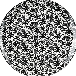 Assiette plate porcelaine motif feuillage noir blanc Ø24xH2,3cm